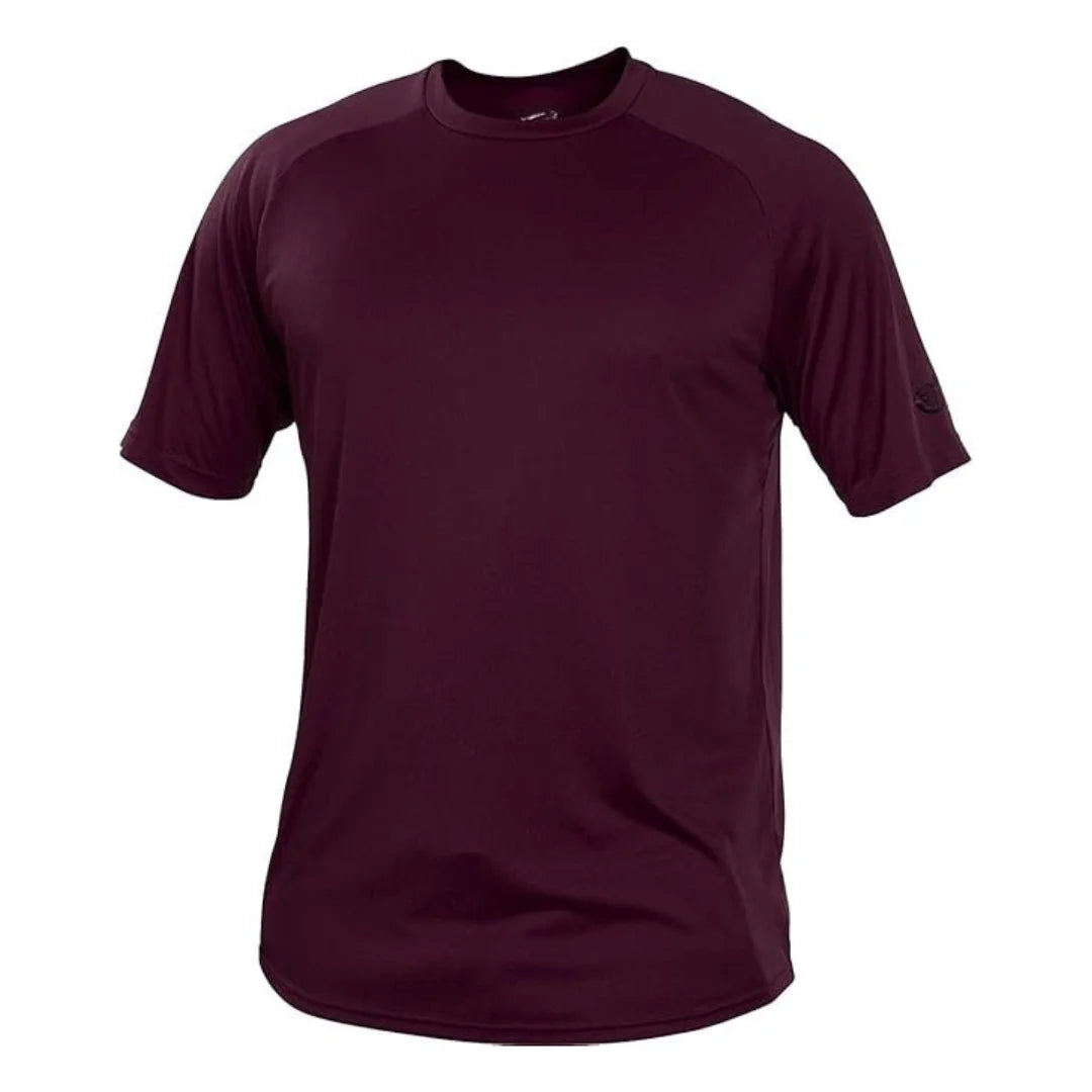 Rovarix men's maroon athletic shirt premium smooth performance fabric raglan sleeves structured crew neckline
