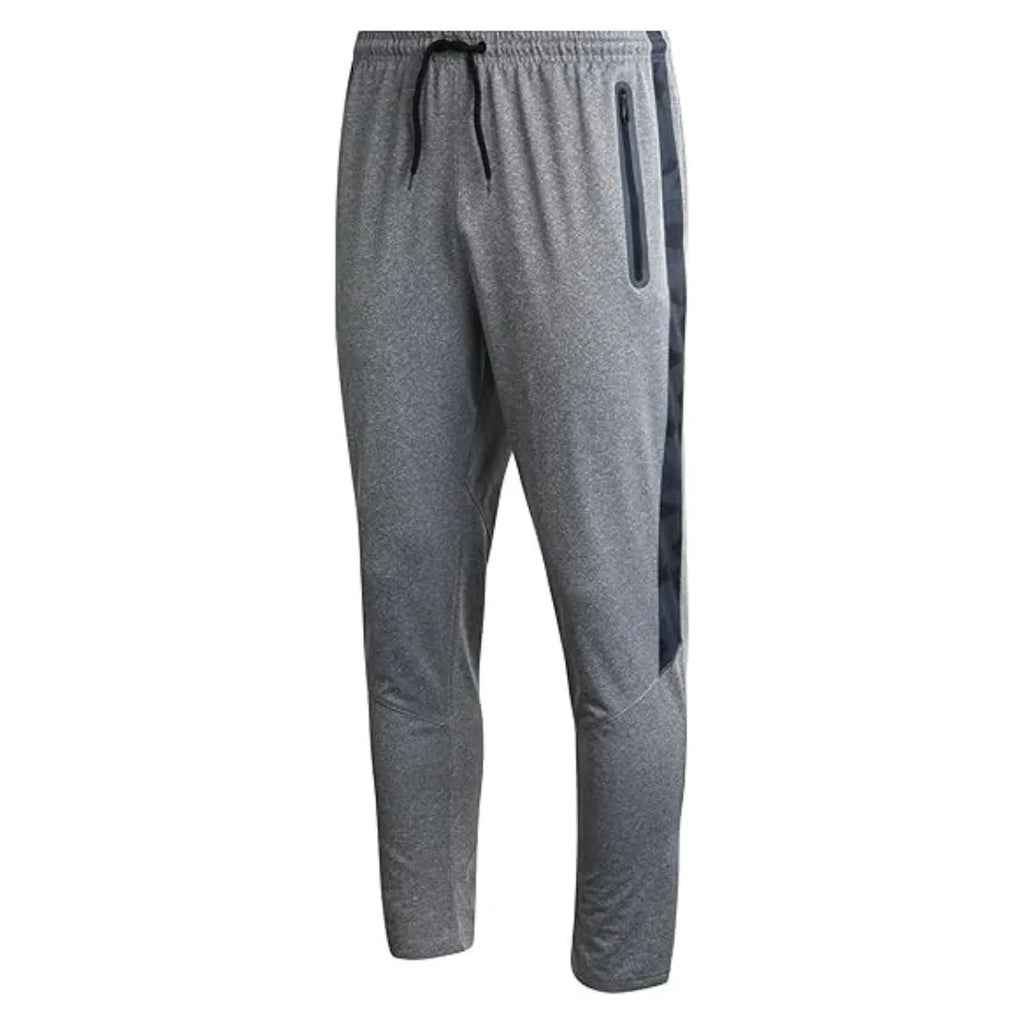 Gray jogger pants with a drawstring on a white background