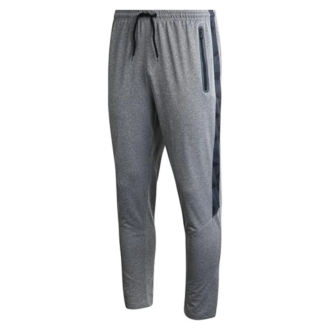 Gray jogger pants with a drawstring on a white background