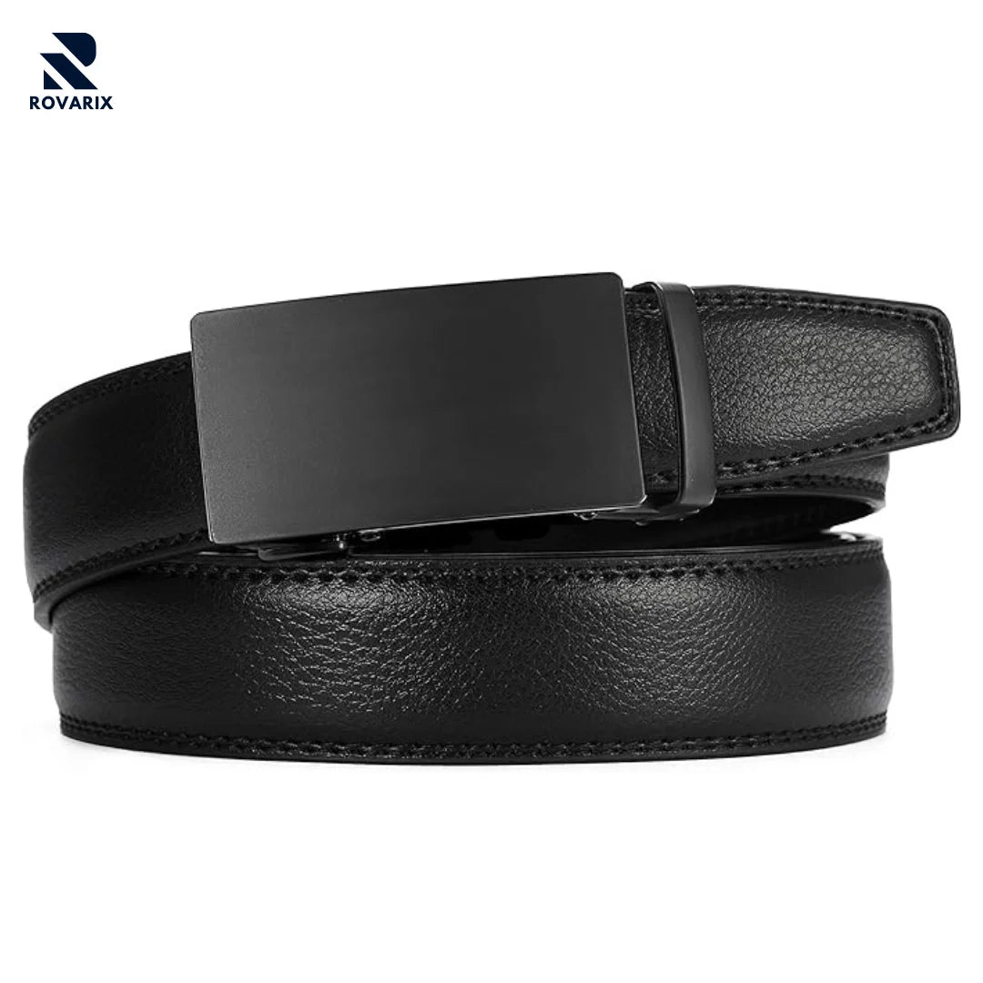 Rovarix automatic ratchet belt showing track system and matte black slide buckle release