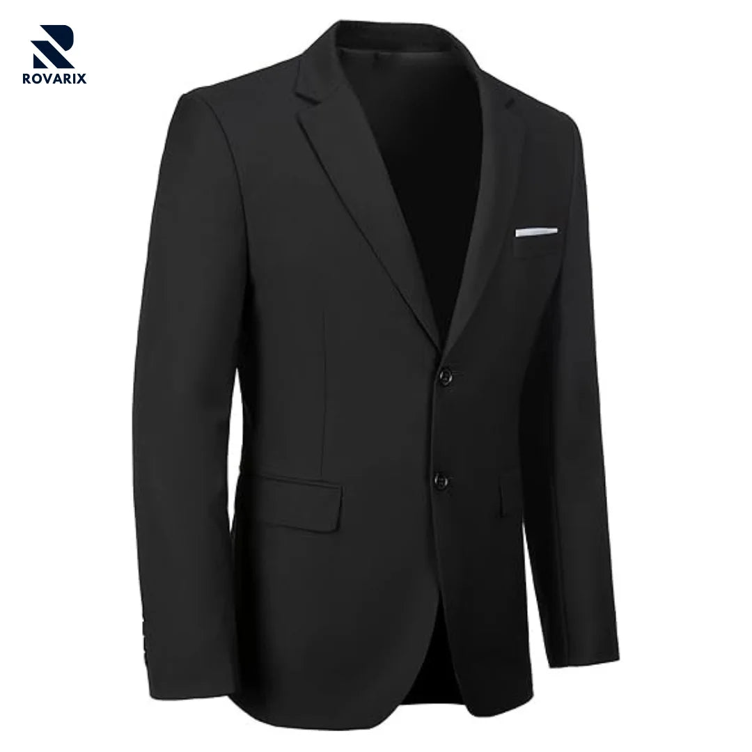 Rovarix men's black slim-fit blazer notched lapel two-button poly blend stretch sport coat 