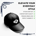 Black cap with a Rovarix brand logo on a white background with text highlighting features.