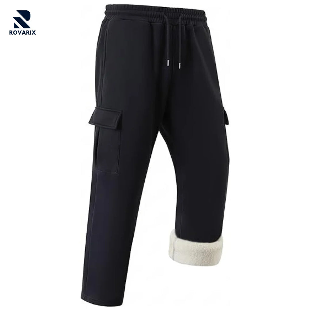Rovarix women's black fleece-lined cargo sweatpants sherpa interior cargo pockets