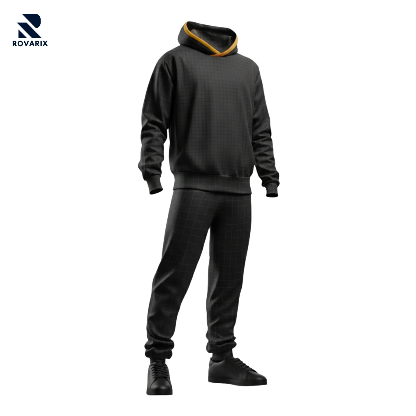 Rovarix black tracksuit set with gold hood lining premium fleece hoodie and matching jogger pants