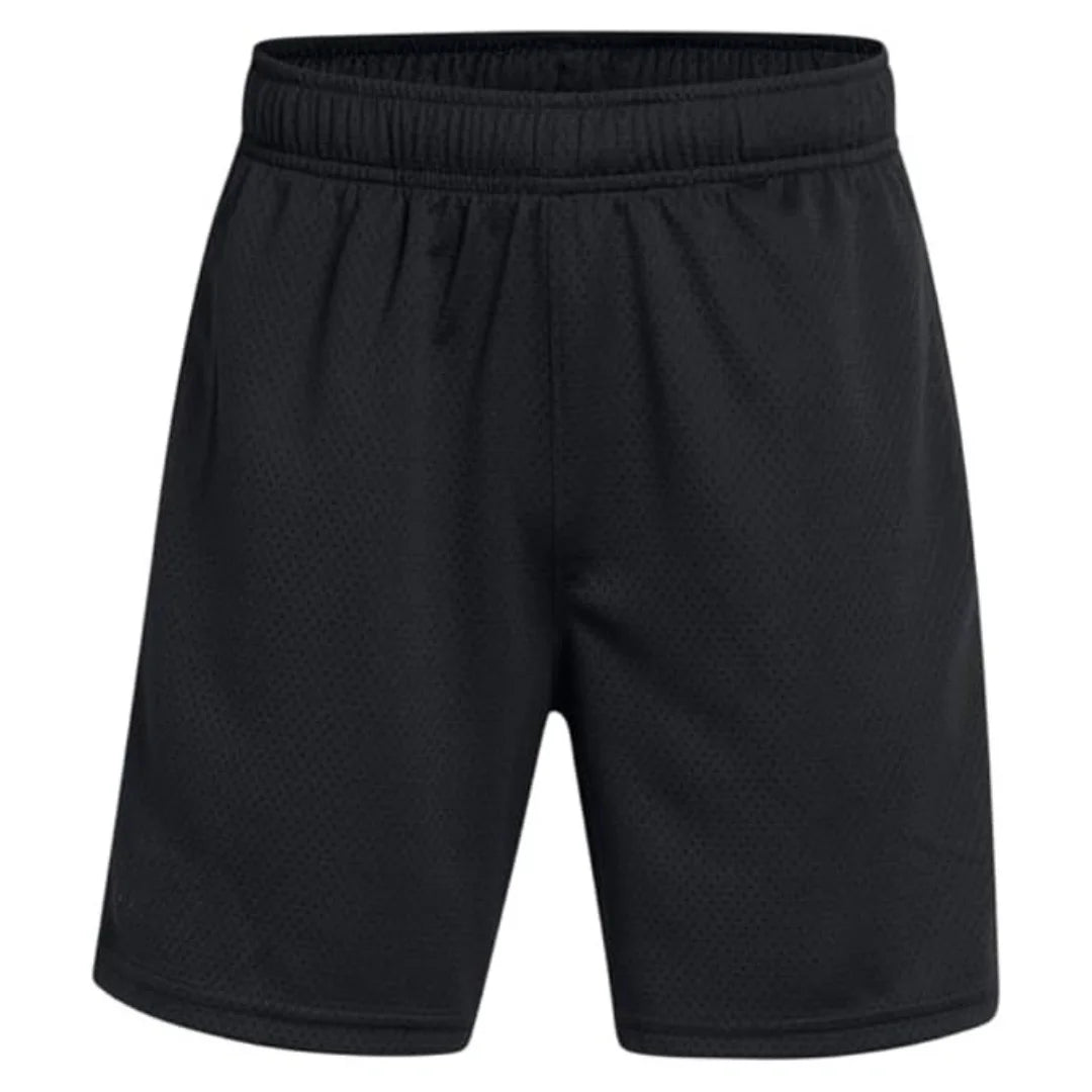 Rovarix athletic apparel men's black open-hole mesh gym shorts wide elastic waistband