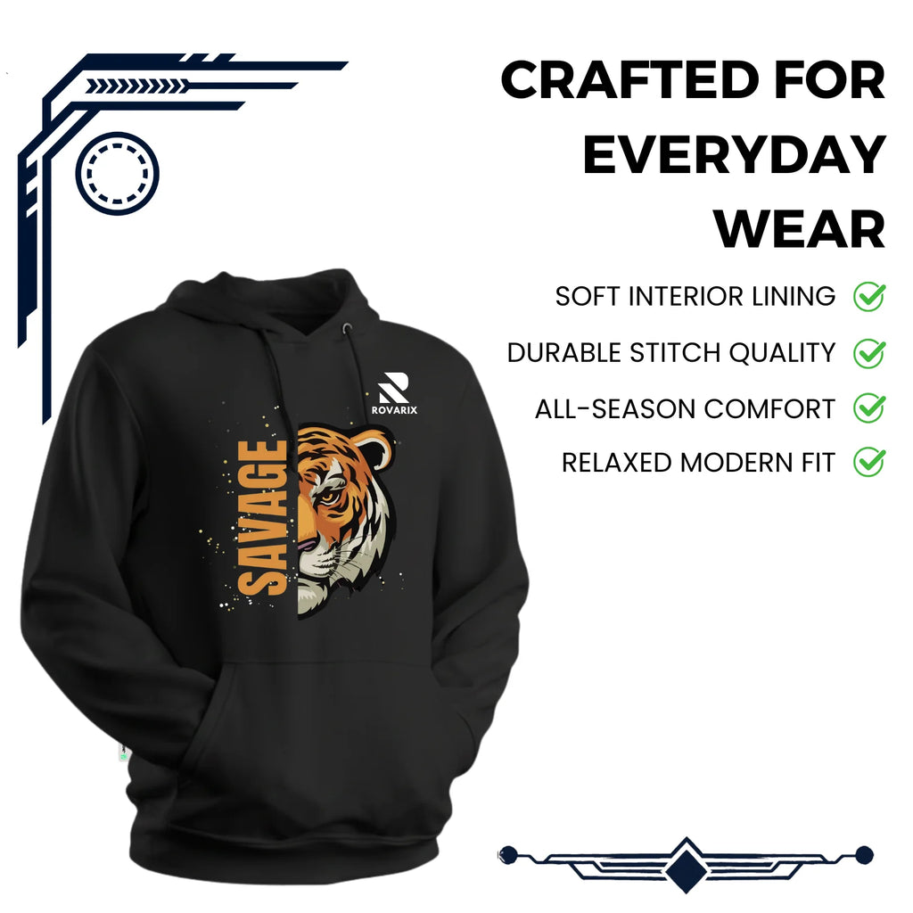 Rovarix black hoodie back view showing minimalist design