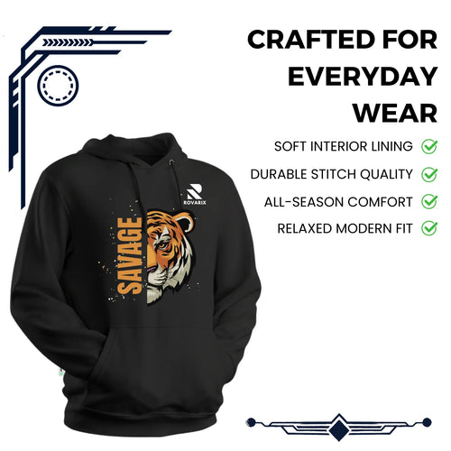 Rovarix black hoodie back view showing minimalist design