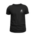 Rovarix black crew neck t-shirt front view with logo on left chest