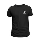 Rovarix black crew neck t-shirt front view with logo on left chest