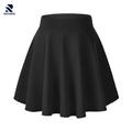 Rovarix women's black skater skirt A-line flared high-waisted elastic waist stretch fabric 