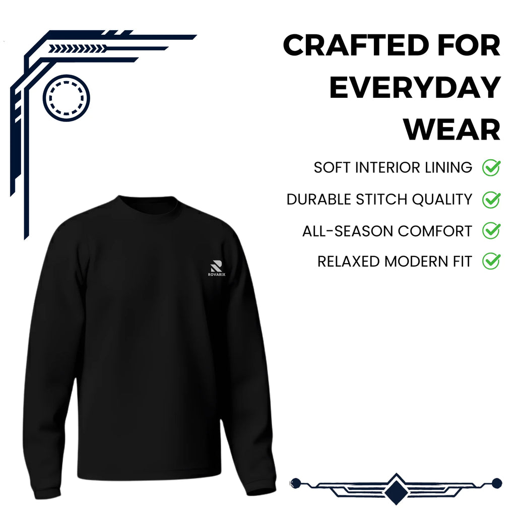 Rovarix black sweatshirt Front view showing minimal clean design