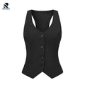 ovarix women's black tailored vest V-neck princess seams four-button front welt pockets waistcoat