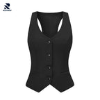 ovarix women's black tailored vest V-neck princess seams four-button front welt pockets waistcoat