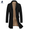 Rovarix men's black wool-blend overcoat knee-length notched lapel tan interior lining three-button