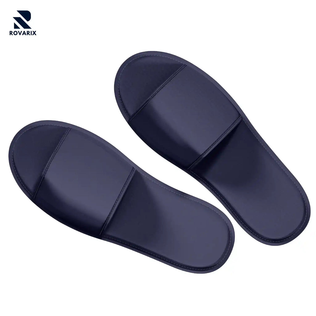 Rovarix navy blue open-toe indoor slippers with cushioned footbed and non-slip sole
