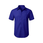 Rovarix men's royal blue short sleeve casual shirt textured weave button-down with chest pocket point collar 
