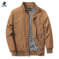 Rovarix men's tan cotton canvas bomber jacket gingham check lining ribbed collar