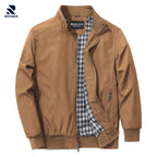 Rovarix men's tan cotton canvas bomber jacket gingham check lining ribbed collar