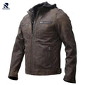 Rovarix men's brown leather moto jacket genuine leather multiple zippered pockets quilted shoulders