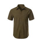 Rovarix men's olive green short sleeve casual shirt textured crinkle weave button-down