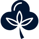 Navy blue cloverleaf symbol with a white outline on a navy blue background