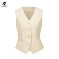 Rovarix women's cream tailored vest V-neck princess seams four-button front pockets waistcoat