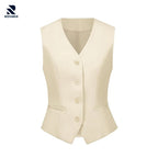 Rovarix women's cream tailored vest V-neck princess seams four-button front pockets waistcoat