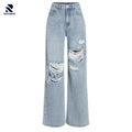 Rovarix men’s light wash distressed straight-leg jeans with hand-processed knee rips and 5-pocket design