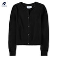 Rovarix women's black classic cardigan button-front crew neck knit sweater