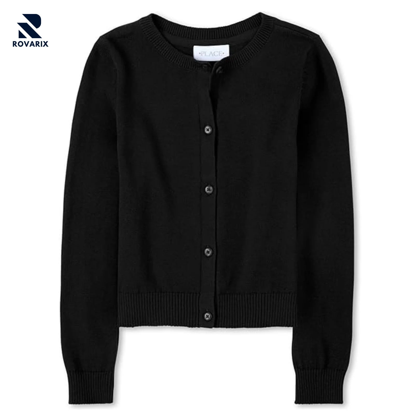 Rovarix women's black classic cardigan button-front crew neck knit sweater