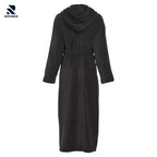ovarix gray hooded fleece robe back view showing full-length coverage and hood detail