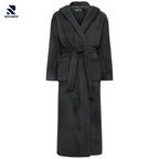 Rovarix charcoal gray plush fleece robe with hood, pockets, and tie belt front view