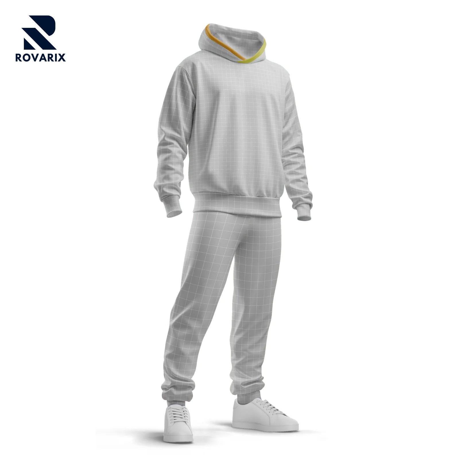 Rovarix gray fleece tracksuit set with yellow hood lining hoodie and matching jogger pants