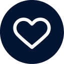 White heart symbol on a navy blue circular background