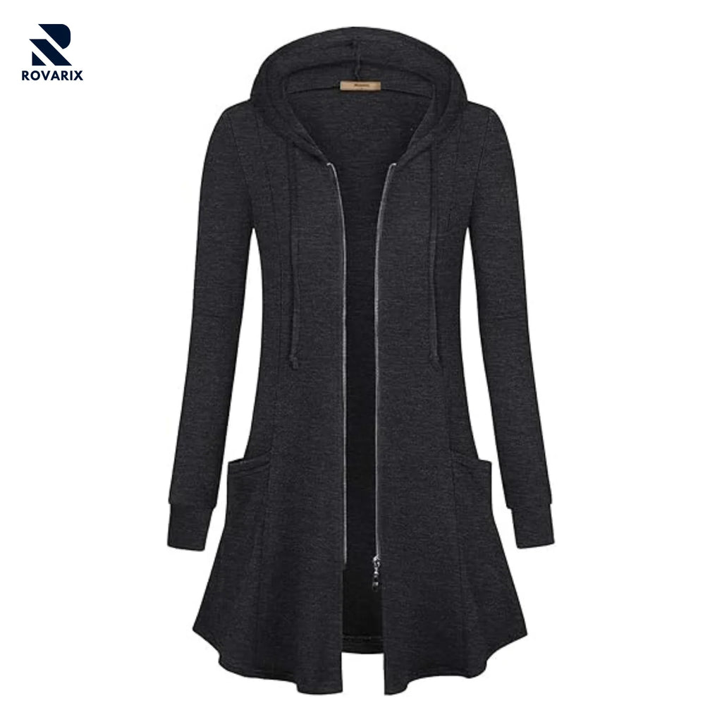 Rovarix women's charcoal long zip hoodie tunic-length fleece loungewear 