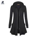 Rovarix women's charcoal long zip hoodie tunic-length fleece loungewear 