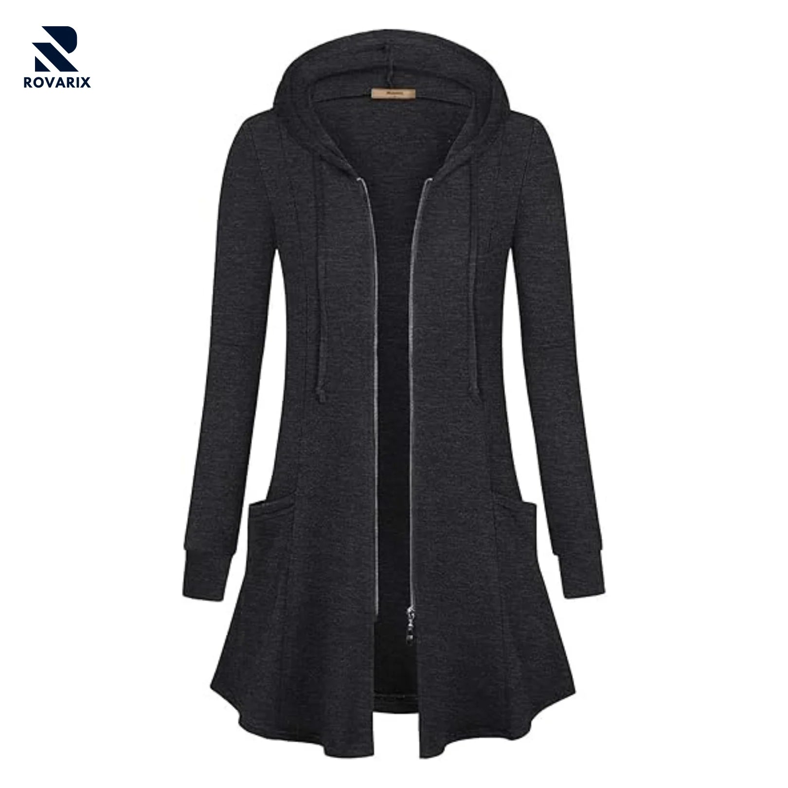 Rovarix women's charcoal long zip hoodie tunic-length fleece loungewear 