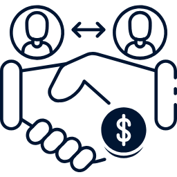 Illustration of two hands shaking with a dollar sign in the center, symbolizing a business deal or agreement.