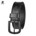 Rovarix all-black genuine leather belt with matte black buckle and double stitching detail