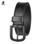 Rovarix all-black genuine leather belt with matte black buckle and double stitching detail