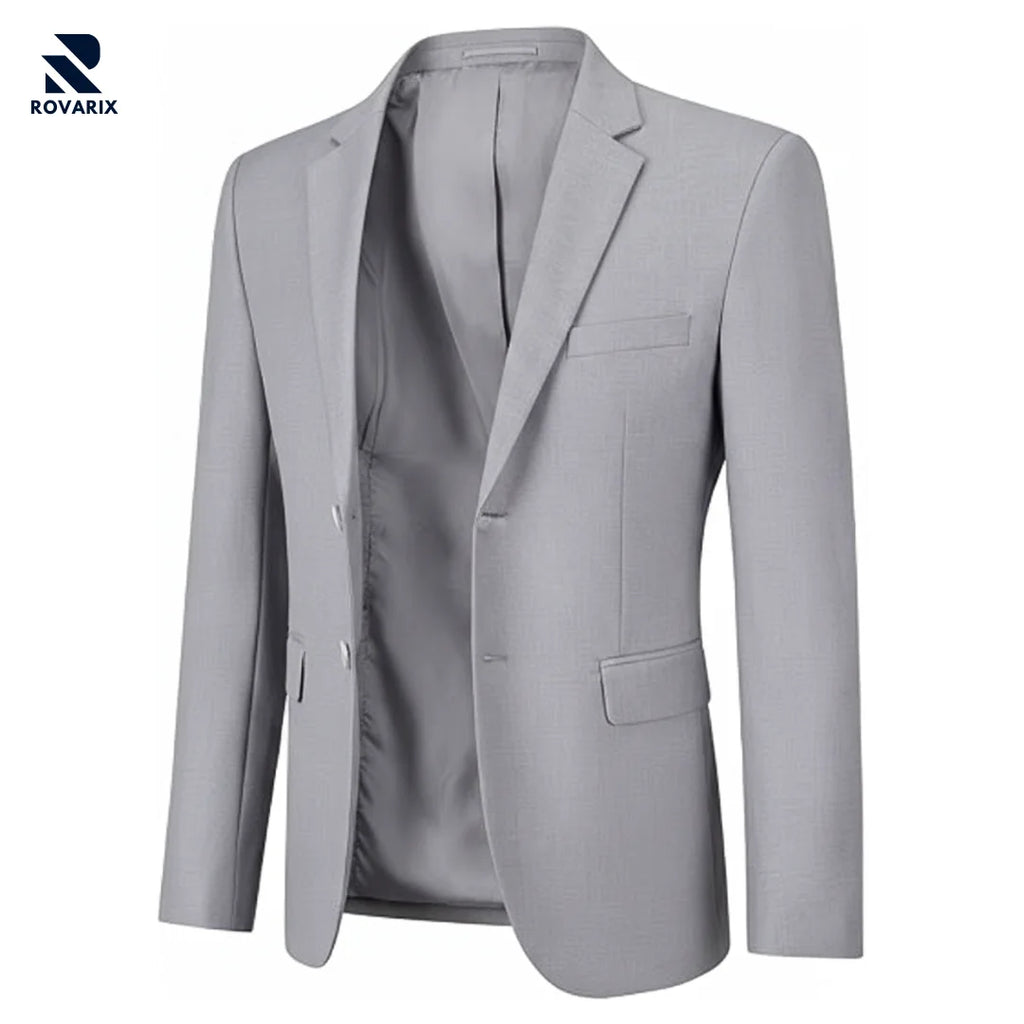 Rovarix men's light gray slim-fit blazer notched lapel two-button poly blend stretch sport coat