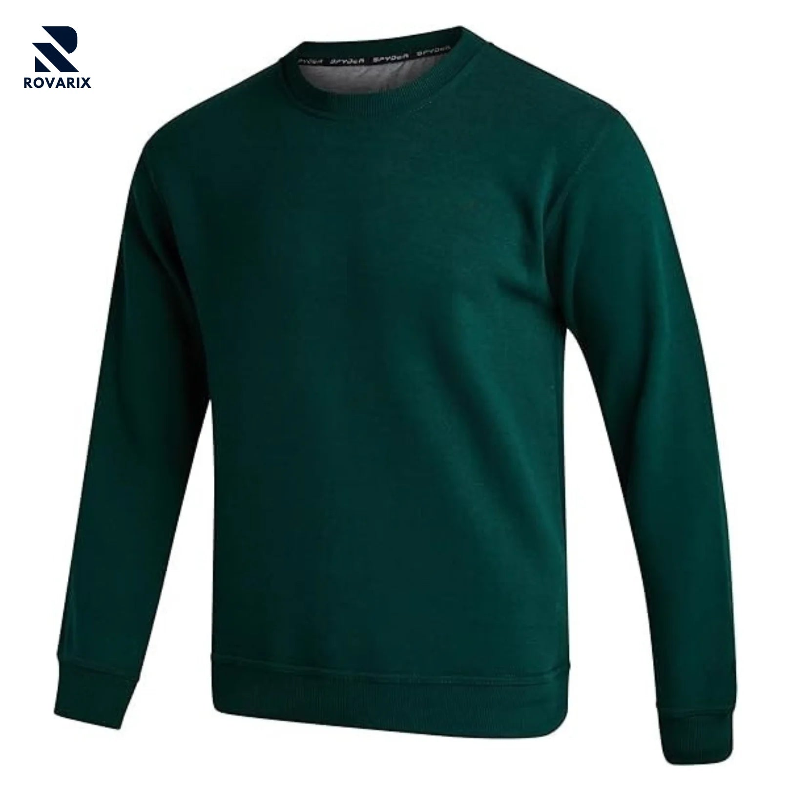 Rovarix men's forest green crewneck sweatshirt premium fleece loungewear ribbed collar