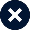 Navy blue circle with a white 'X' in the center