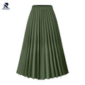 Rovarix women's olive green pleated midi skirt A-line accordion pleats high-waisted elastic waist