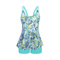 Rovarix women's blue paisley tankini swimwear flared swimsuit top turquoise swim shorts shelf bra