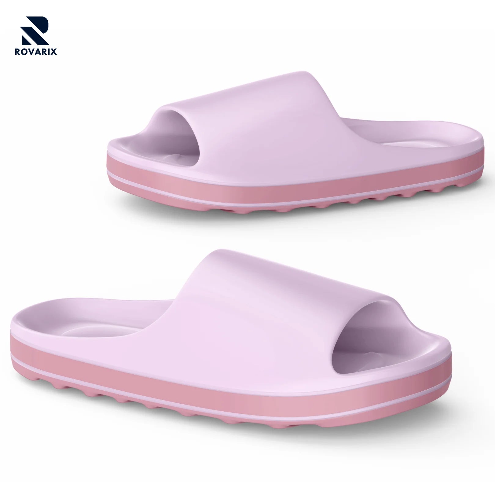 Rovarix lavender purple cloud slides showing 4.5cm thick cushioned sole and anti-slip massage texture