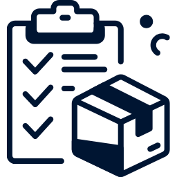 Icon of a package with a checklist on a clipboard