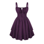 Rovarix women's purple fit-and-flare dress gathered bust adjustable straps empire waist tiered