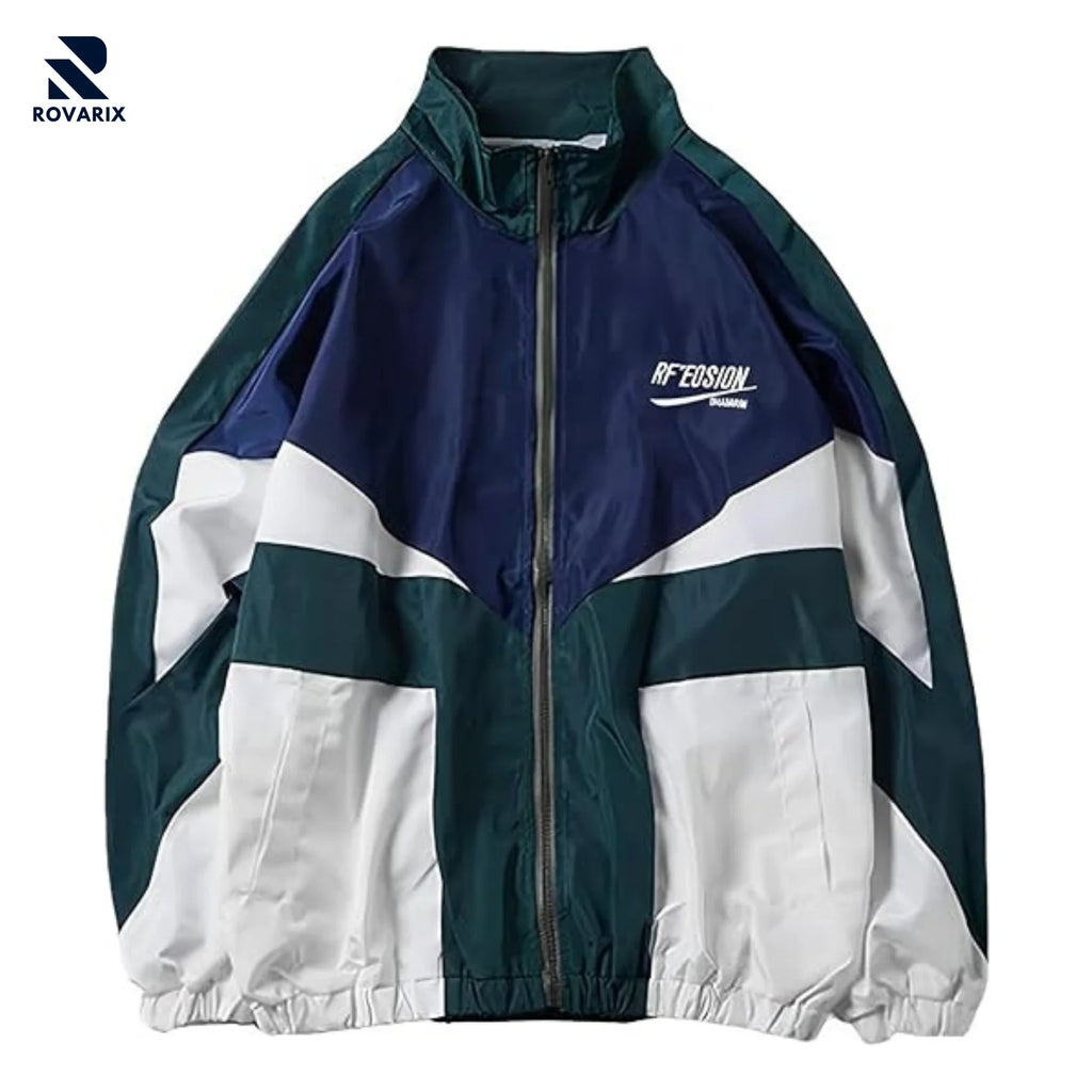 Rovarix men's tri-color windbreaker jacket full zip with elastic cuffs and waistband