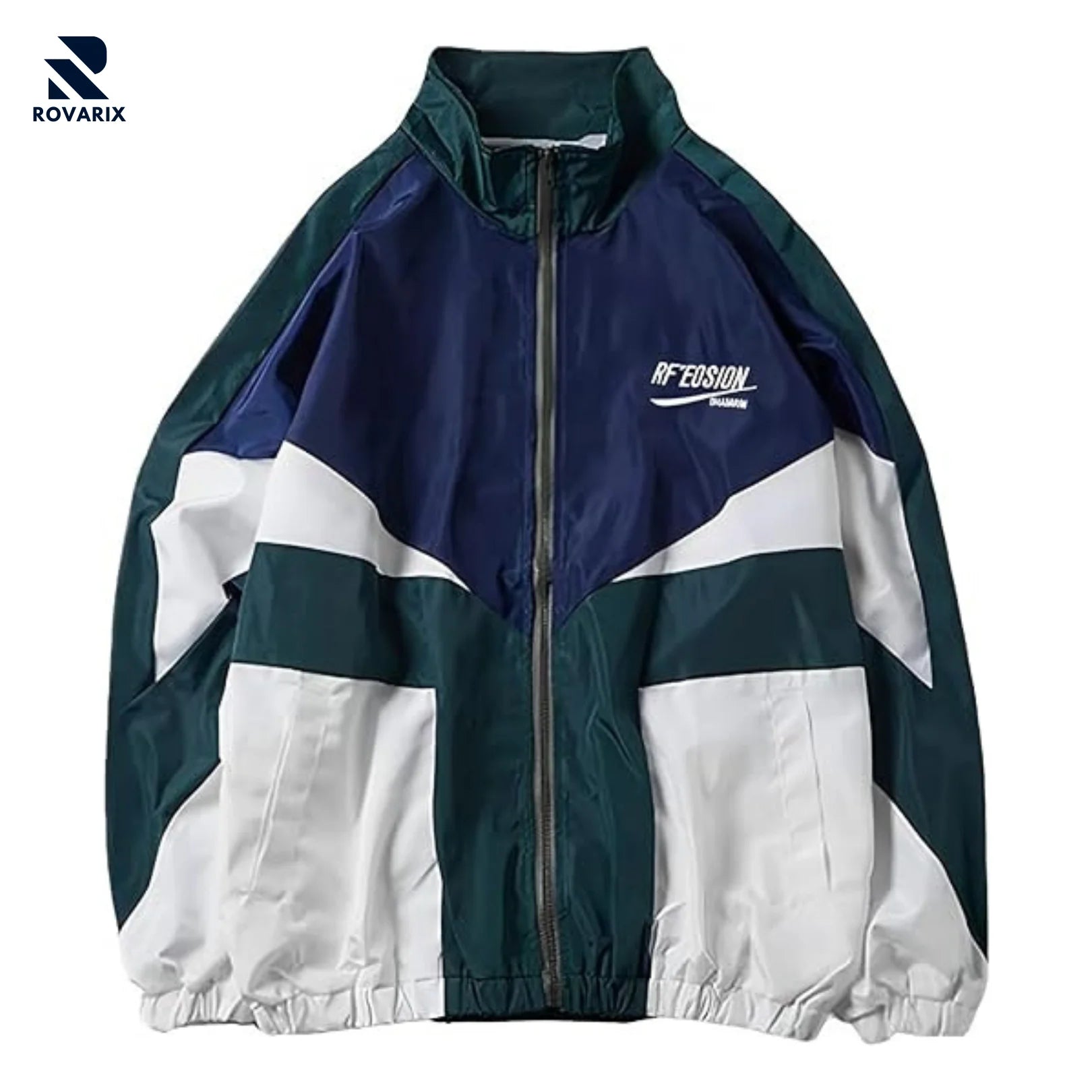 Rovarix men's tri-color windbreaker jacket full zip with elastic cuffs and waistband
